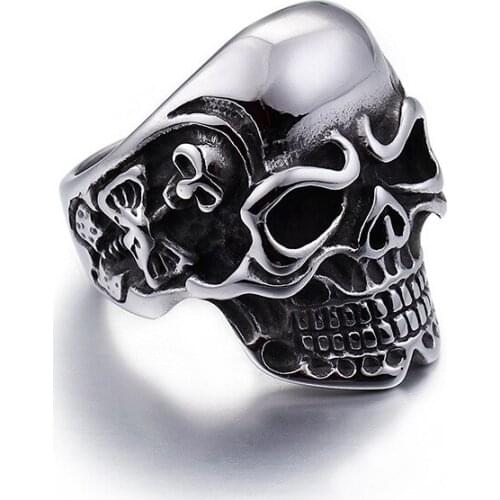 Punk Gothic rock personality skull titanium steel casting mens ring