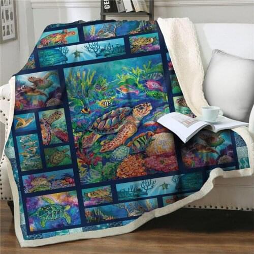 Soft Warm Underwater World Blanket Sea Turtle Sherpa Fleece Throw Blanket Quilts Bed Cover Bedspread For Children Adult Sofa Car