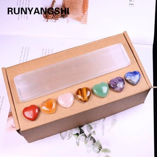 Natural Crystal Mixed seven Chakra Healing Stone 2cm love ornament crystal handicraft with Gypsum board Home decor Gift