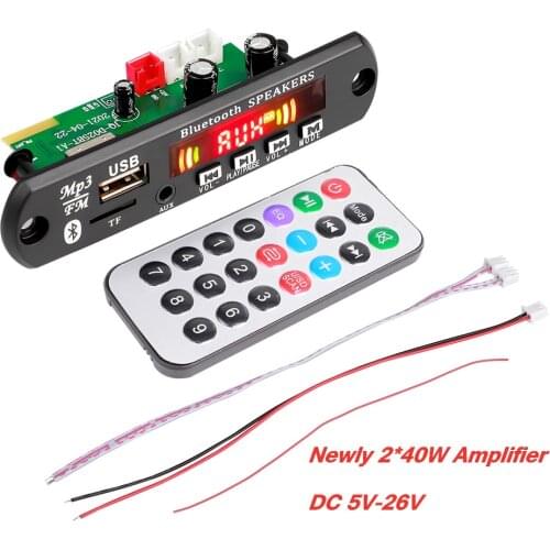 2021 New 2*40W Bluetooth Wireless MP3 Player WMA Decoder Board With Amplifier Car Audio USB TF FM Radio Module For Car Speaker