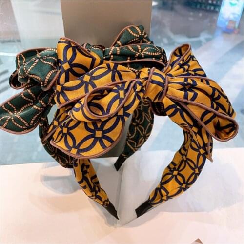 New Vintage Floral Hairband Double Layer Cloth Bow Headband Women Girls Hair Head Hoop Bands Accessories Dot Hairbands Headwear