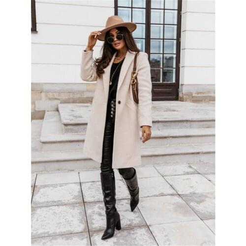 Autumn Winter Women Long Sleeve Lapel Wool Blends Coat Long Sleeve Single Button Pocket Solid Color Outerwear Zaraing