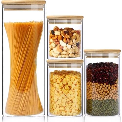 Food Glass Wood Lids Tank Canister Sealed Organizer Storage Jar Airtight Kitchen Covered packaging Beans Grains Candy Strengthen