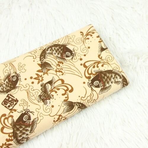 Half Meter Thick 100% Cotton Twill Fabric Soft Breeze Fish Print, Handmade DIY Bag Garment Sofa Pillow Material T671