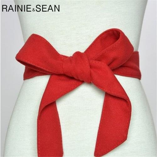 RAINIE SEAN Velvet Belts For Women Solid Self Tie Bow Red Black Winter Ladies Waist Belt Strap Female Waistband Coat Accessories