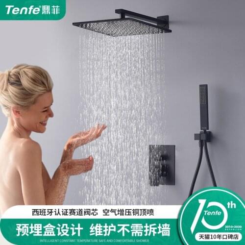 TENFE Luxury Brass Black Bathroom Rain Shower Set Ceiling Canopy Embedded Shower Bathroom Shower System Wall Mounted Mixer