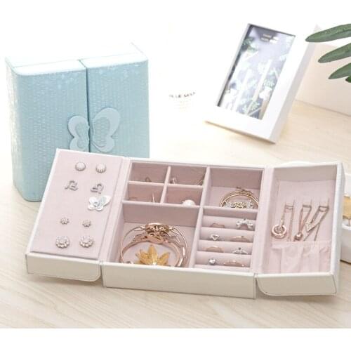 European StyleStyle Double Open Jewelry Box Portable Ear Stud and Ring Storage Butterflies Square Exquisitejewerly Organizer Box