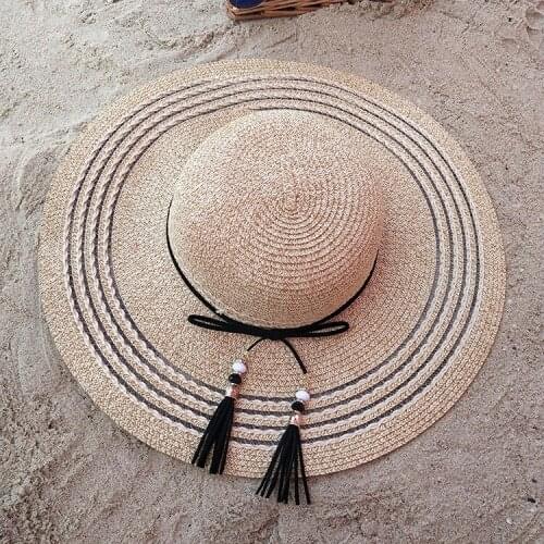 Sun Shade Hat Euro-American Style British Wide Eaves Fringe Straw Hats Summmer Holiday Sunscreen Beach Fashion Women Cap H147