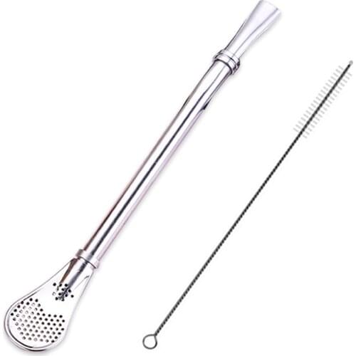 1PC Stainless Steel Straws Metal Straw Tubules Yerba Mate Filter Spoons Reusable Tube Tea Tools + Cleaner Brush Bar Accessories