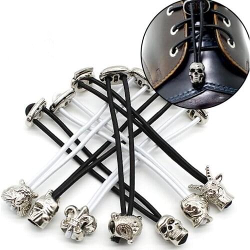 Punk Style Vintage Animal Head Metal Spring Buckle Elastic Shoelace One Pair Free Shipping