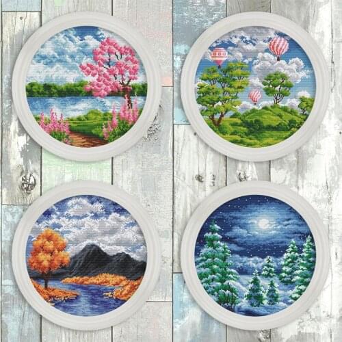 Hot Embroidery The Valley of the Four Seasons Cross Stitch Funny Patterns with 100% Cotton Floss & Free Shipping for Home Decor