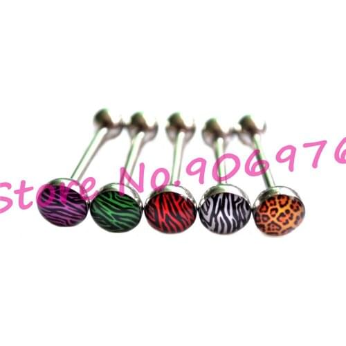 Zebra Tongue Rings Tongue Ball Studs Bar Ikon Threaded Acrylic Fancy Body Piercing Jewelry Popular Jewellry Crystal Oil Design