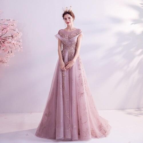 2021 New Pink Long Evening Dress Banquet Prom Party Robe De Soiree Longue Formal Simple