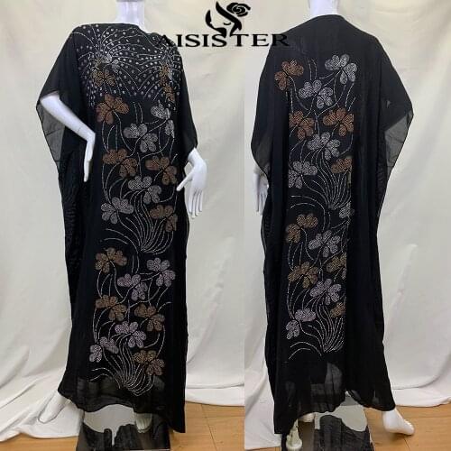 Summer Djellaba Kaftan Marocain Lady Dubai Abaya Short Sleeve Diamonds Flower For Two Side Fashion African Long Dress Chiffon