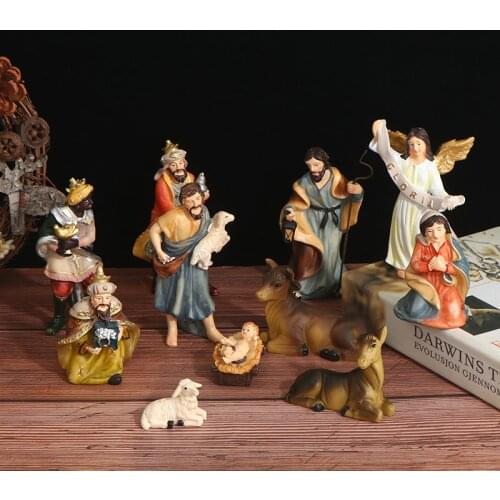 1Set Jesus Manger Miniatures Ornament Statue Nativity Scene Christmas Crib Figurines Baby Church Catholic Gift Home Decor