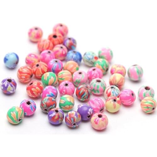 100pcs/lot Floral Round Polymer Clay Beads Flower Loose Spacer Handmade Beads For DIY Jewelry Making Bracelet Findings Wholesale