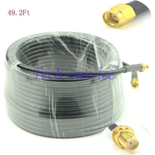 2 piece/lot 49ft Antenna Extension SMA Male Plug to SMA Female Jack Cable crimp Jumper RG58 15M