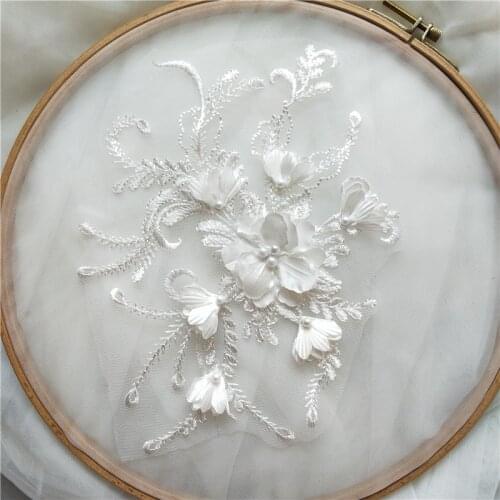 3D flower Beaded Lace applique For Wedding Dress DIY wedding dress
