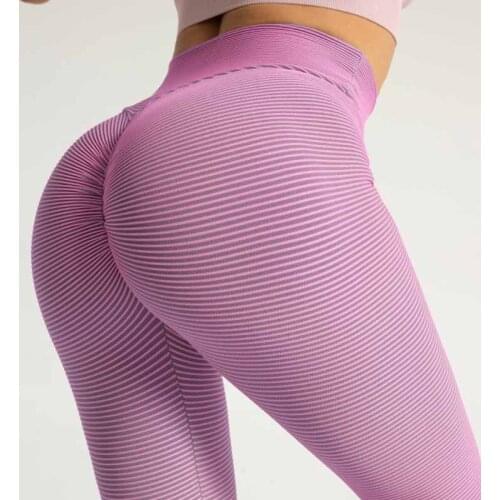 Seamless Striped Fitness Push Up Yoga Pants Sports High Waist Peach Breech Breathable Soft Leggings For Women