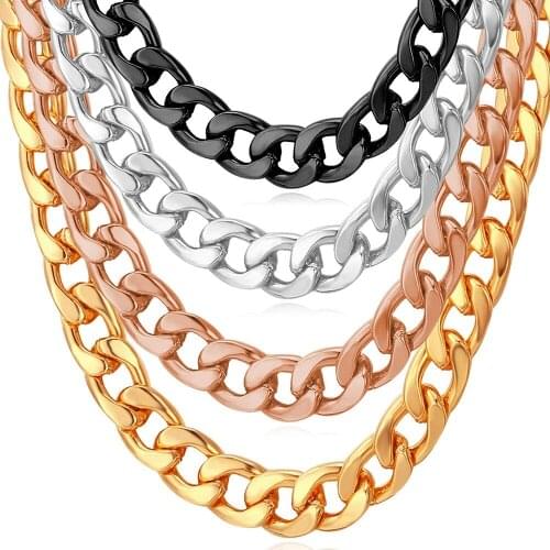 10MM 18K Gold Plated Miami Cuban Chain Necklace For Men Women Strong Curb Links Stainless Steel Figaro Rose Black Choker Gifts