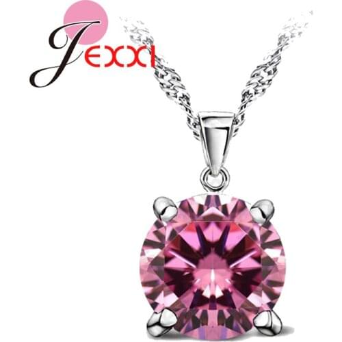 CZ Crystal Chain Necklaces Solid 925 Sterling Silver Pendant Necklace Fashion Brand Crystal Party/ Wedding Jewelry For Women