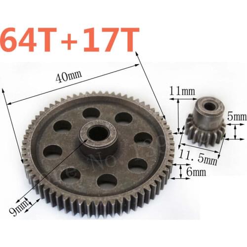 RC Car Parts 11184 Metal Diff.Main Gear 64T &11119 Motor Gears 17T RC Parts For 1/10 Scale Models HSP Truck Hobby Baja Himoto