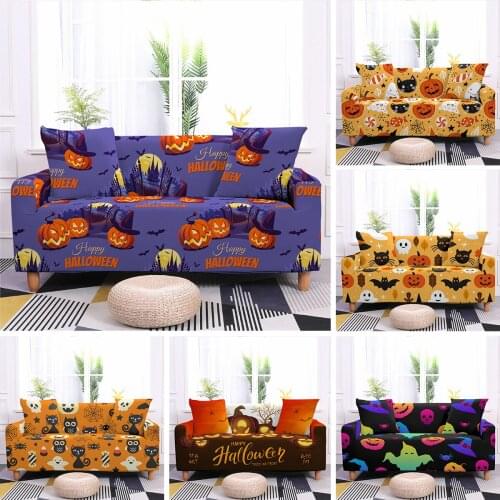 Halloween Elastic Sofa Cover For Living Room L Shape Sofa Corner Sofa Covers Set 1/2/3/4 Seater Couch Slipcovers Protector Decor
