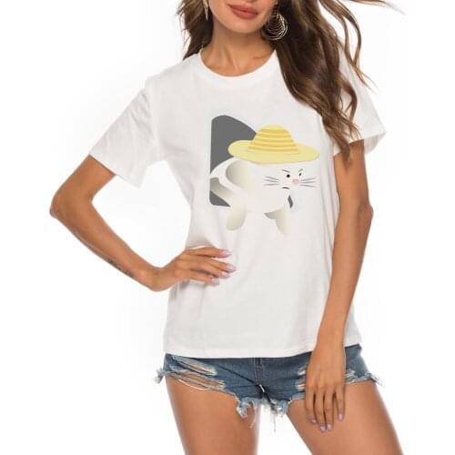 Cotton T-shirt Women Funny Short Sleeve T-shirt for Girls Lovely Casual T Shirt with Cat Print T Shirts Literary Elegant Tshirt
