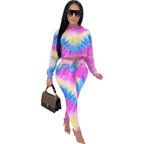 Floral Camouflage Hooded Tracksuit Tie Dye Long Sleeve Lounge wear Fitness Hoodie Sweatshirt+ Pencil Pants Two Piece Set Clothes