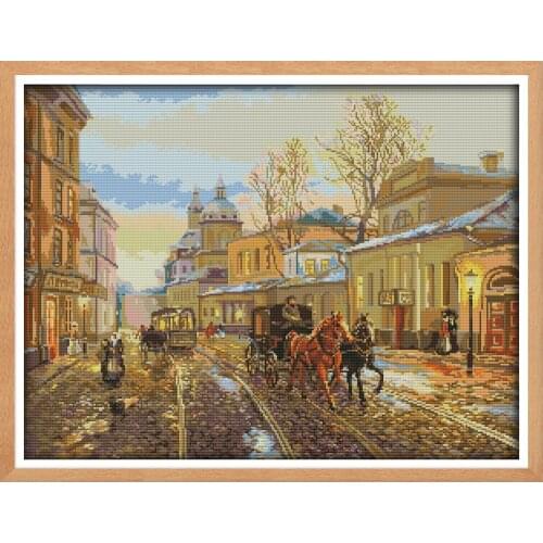 Joy Sunday Street Views 7 Chinese Cross Stitch Kits Ecological Cotton Stamped Printed 11CT DIY Gift Wedding Decoration For Home