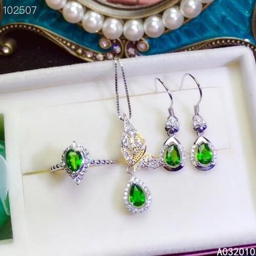 KJJEAXCMY Fine Jewelry 925 sterling silver inlaid natural diopside popular new ring pendant earring Womans set supports test