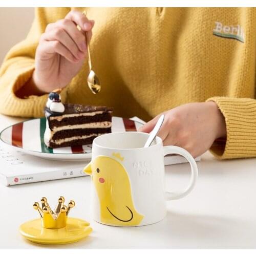 Milk Cup 400ml Animal Japanese Style Creative Crown Mug Cute Girl Ceramic Cup Custom Coffee Cup Couple Water Cup with Lid Spoon