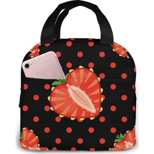 Heart Of Strawberry Berries Lunch Food Box Bag Insulated Thermal Food Picnic Lunch Bag for Women kids Men Cooler Tote Bag