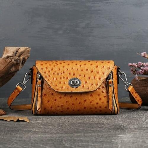 Retro Genuine Leather Small Crossbody Bags for Women 2021 Summer Versatile Ostrich Clutch Purse Cowhide Leisure Shoulder Bags