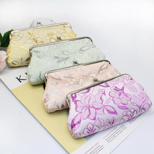 Fashion Vintage Women Flower Embroidery Kiss Lock Coin Purse Long Wallet Clutch Bag