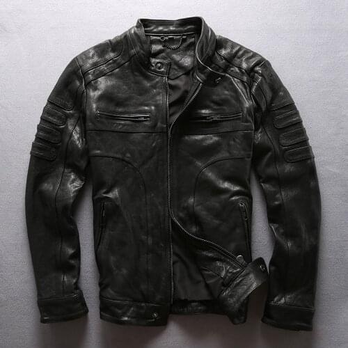 Mens Genuine Leather Black Jacket 2020 Vintage Brand Motorcycle Biker Casual Thick Cowhide Top Quality Slim Fit Russia Coats