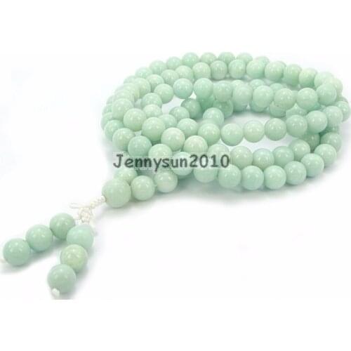 Natural Amazonite 10mm Gems Stone Buddhist 108 Beads Prayer Mala Long Necklace Multi-Purpose Bracelet Necklace 5Strands/Pack