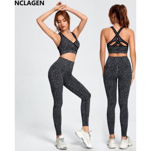 NCLAGEN Yoga Set Women 2 Pcs Gym Clothes Seamless Suit Fitness High Elastic Sportwear Leggings Top Bra Tracksuit Sport Outfit