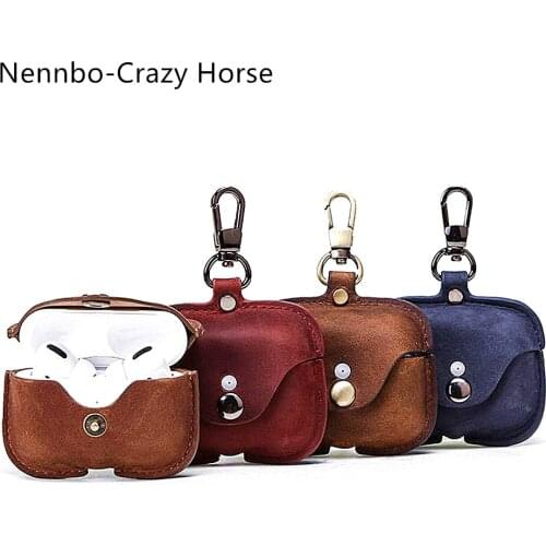 Nennbo Retro Leather Cover Protective Case with Keychain for Airpods Pro Genuine Leather For airpods case