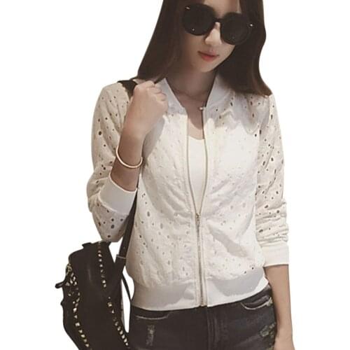 Newly Fashion Women Bomber Jacket Long Sleeve Lace Sunscreen Shirt Short Summer Thin Coat Casual Baseball Coat DOD886