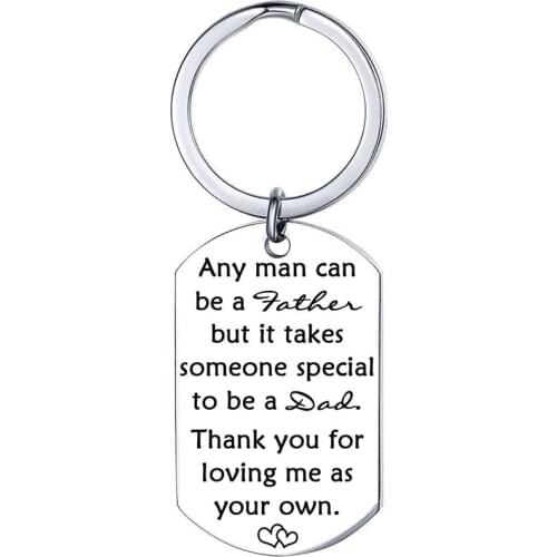 Step Dad Father in Law Keychain Gift - Fathers Day Gifts from Daughter Son Birthday Gift for Step Dad Stainless Steel Key Tags