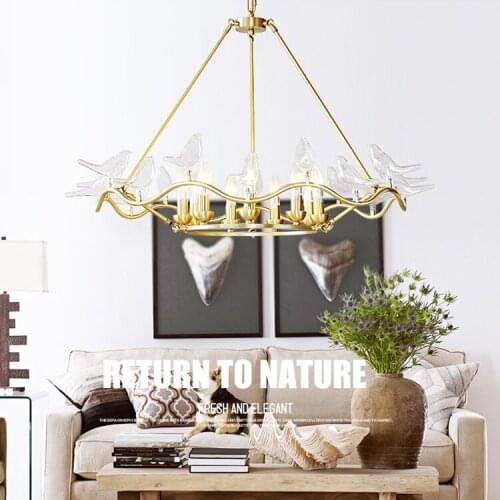 American style all copper glass bird pendant lamps living room bedroom restaurant lamps clothing store decoration lightS ZA8912