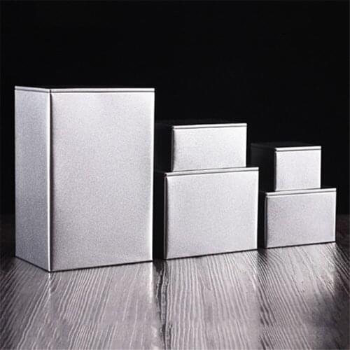 Simple Solid Container Tinplate Storage Box Tea Coffee Powder Sealed Moistureproof Canister Square Mini Desktop Organizer