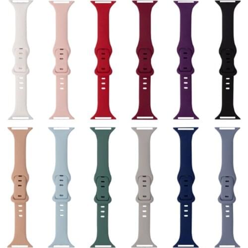 Silicone Slim Watch Strap for Apple Watch Band 44mm 40mm 38mm 42mm Rubber Watchband Loop for IWatch Series SE 6 5 4 3 Bracelet