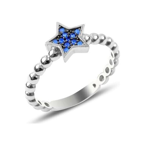 Silverlina Silver Nano Blue Gradation Cubic Zirconia Star Ring