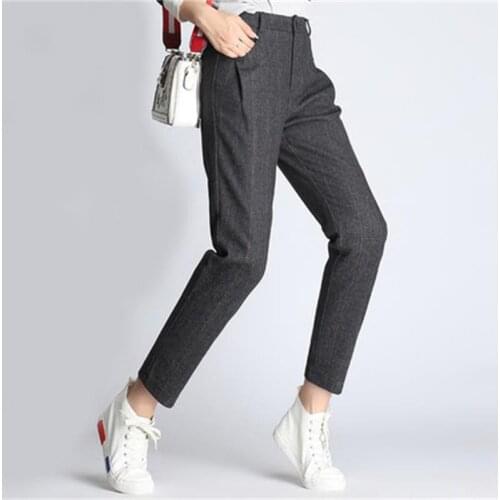 Haren wool pants 2020 new female winter pants plaid Style pants Ankle-Length Pants Retro fashion high quality Ladies trousers