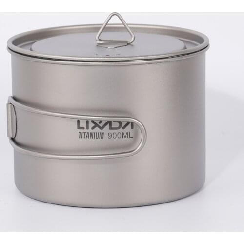 Lixada 900ml/1600ml Foldable Handle Outdoor Picnic Tableware Titanium Pot Cup Hanging Camping Pot Portable Water Cup with Lid