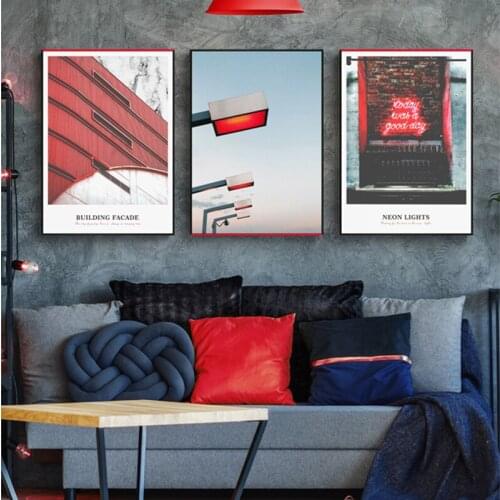 Modern Geometric Red Building Car Wall Art Canvas Painting Lamp Poster print Wall Picture Decoration for Living Room Home Decor