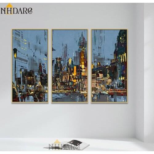 Modern City Night Scenery Posters And Prints Canvas Painting Art 3 Panels Wall Pictures for Living Room Large Size Home Decor