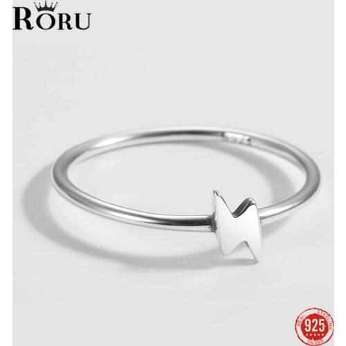 Sterling Silver 925 Ring Lightning Shape Simple Ring Trendy Creative Oxidized Silver Finger Rings Fine Jewelry Gift for Women